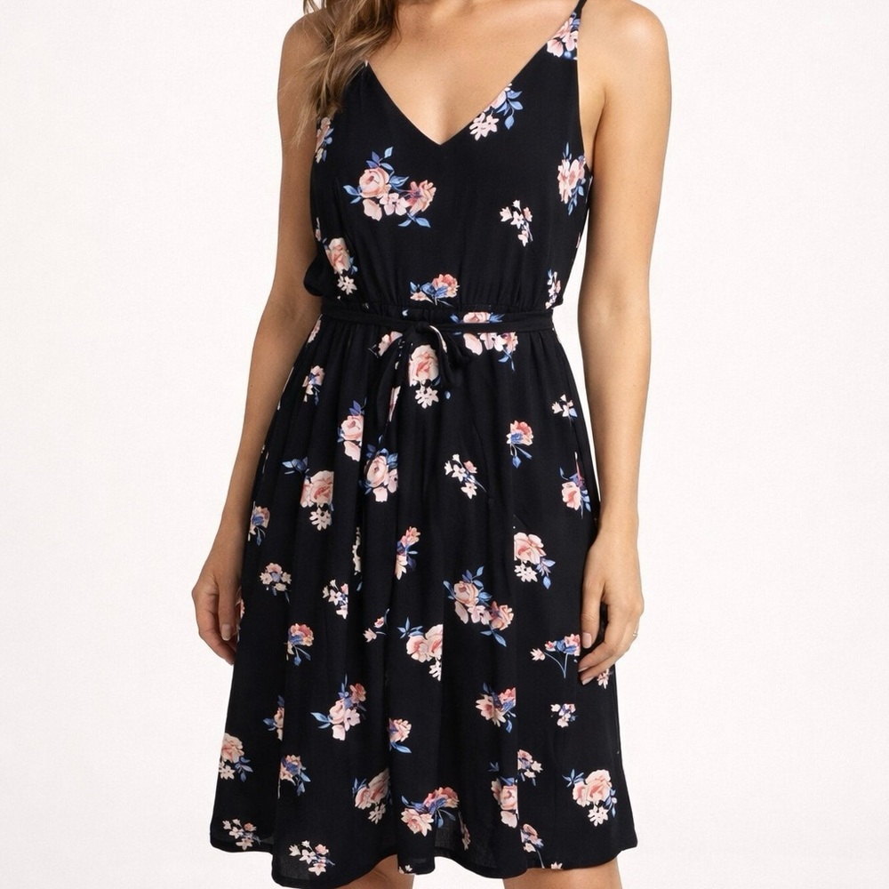 Abercrombie & Fitch Midi Black Floral Wrap Dress, Size Small